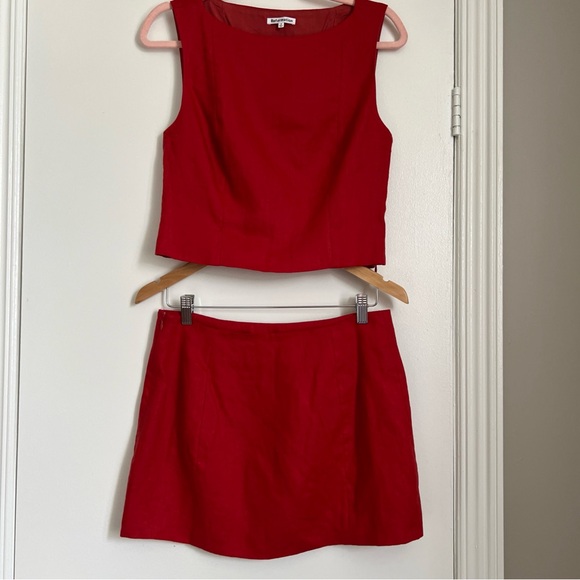 Reformation 4 Grace 100% Linen Two Piece Top Skirt Sundried Tomato Red EXCELLENT - Picture 4 of 16